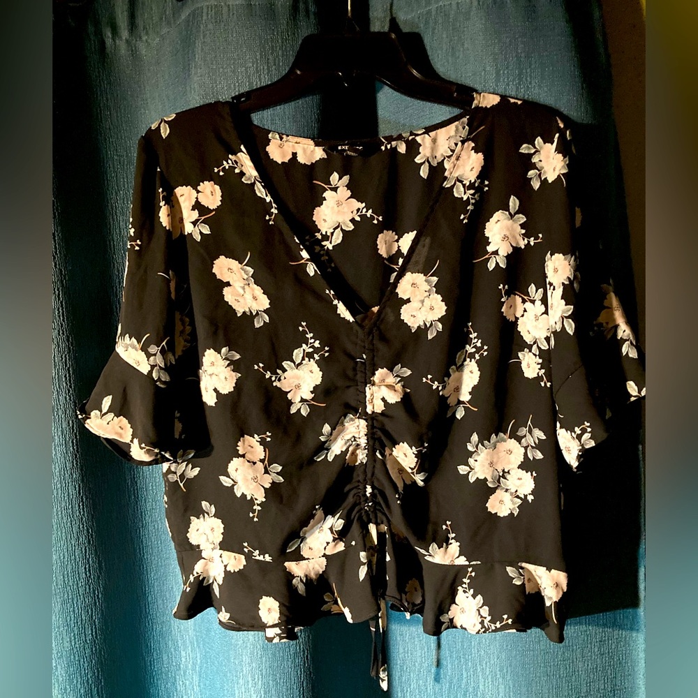 Express Black V-neck Floral Blouse